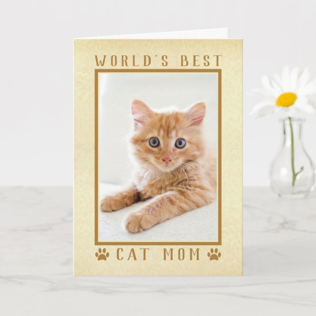 World's Best Cat Mom Gold Mother's Day Photo Card (Small Plant)