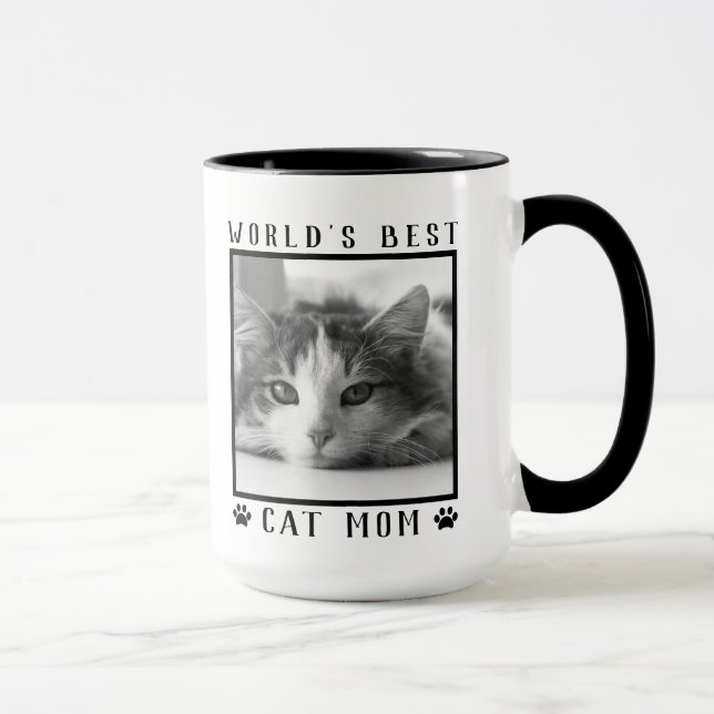 World's Best Cat Mom Paw Prints Black White Photo Mug (Right)