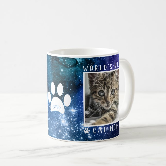 World's Best Cat Mom Paw Prints Name Photo Space Coffee Mug (Front Right)