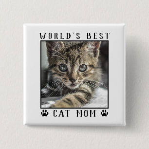 World's Best Cat Mom Paw Prints Pet Photo Frame 2 Inch Square Button