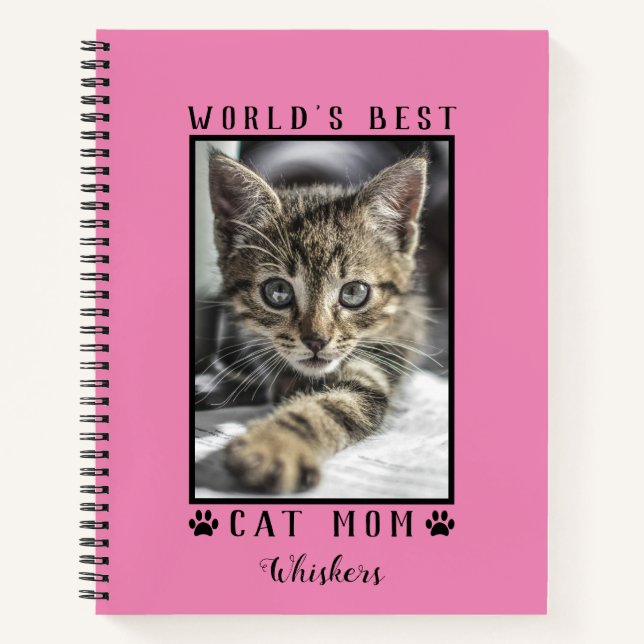 World's Best Cat Mom Paw Prints Pet Photo Pink Notebook (Front)