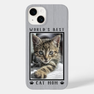 World's Best Cat Mom Paw Prints Pet Photo Rustic Case-Mate iPhone 14 Case