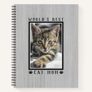 World's Best Cat Mom Paw Prints Pet Photo Rustic Notebook