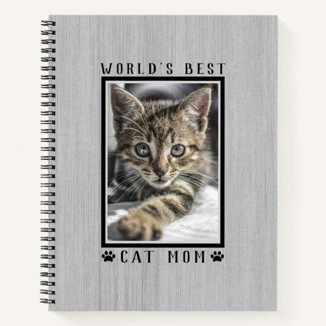 World's Best Cat Mom Paw Prints Pet Photo Rustic Notebook (Front)