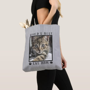 World's Best Cat Mom Paw Prints Photo Rustic Tote Bag