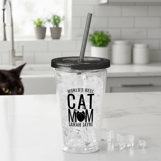 World's Best Cat Mom Personalized Acrylic Tumbler (Purrfect gift for the cat mom in your life. Just add their name! (or yours))
