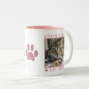 World's Best Cat Mom Photo Name Paw Prints Pink Two-Tone Coffee Mug
