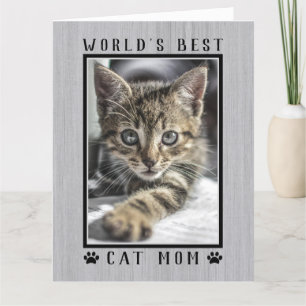 World's Best Cat Mom Photo Rustic Happy Birthday Card