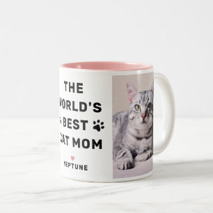 Worlds Best Cat Mom Pink Two Photo Pet Lover Two-Tone Coffee Mug