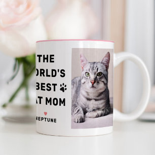 Worlds Best Cat Mom Pink Two Photo Pet Lover Two-Tone Coffee Mug