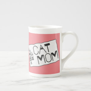 World's Best Cat Mom pink with roughened text Bone China Mug