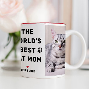 Worlds Best Cat Mom Red Photo Paw Print Two-Tone Coffee Mug