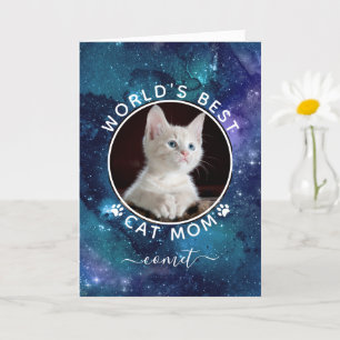 World's Best Cat Mom Space Photo Custom Birthday Card