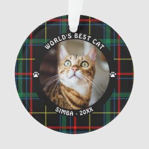 WORLD'S BEST CAT Plaid Name Year Ornament