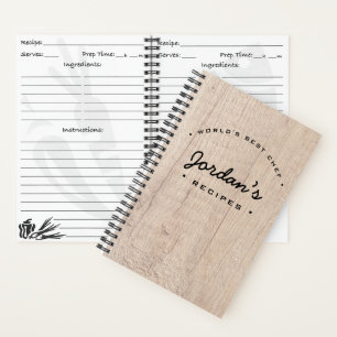 World's best chef Recipe Wood board Personalized   Notebook