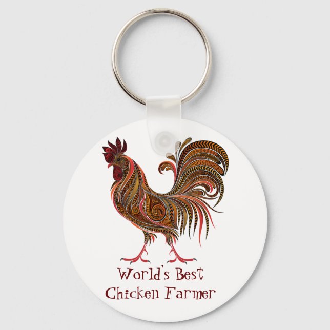 World's Best Chicken Farmer Fun Quote Rooster Farm Keychain (Front)