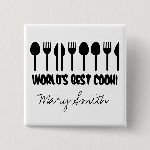World's Best Cook Custom Name Black 2 Inch Square Button