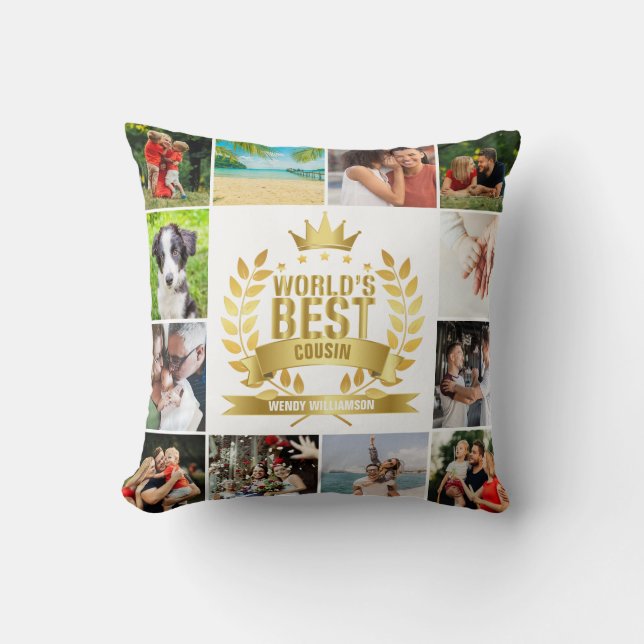 World's Best Cousin 12 Photo Collage Throw Pillow (Front)