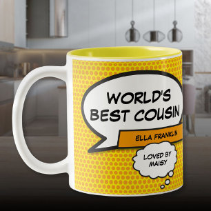 World's Best Cousin Fun Comic Book Personalized Two-Tone Coffee Mug