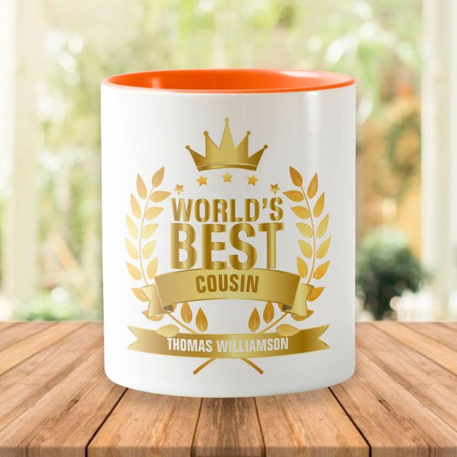 World's Best Cousin Fun Gold Two-Tone Coffee Mug (Creator Uploaded)