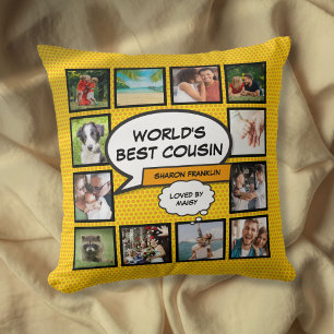 World's Best Cousin Photo Collage Modern Fun Throw Pillow