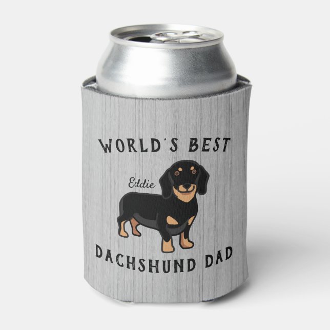 World's Best Dachshund Dad Custom Dog Name Rustic Can Cooler (Can Front)