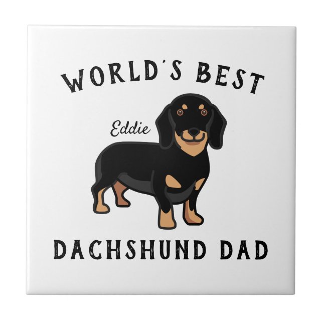 World's Best Dachshund Dad Personalized Dog Name Tile (Front)