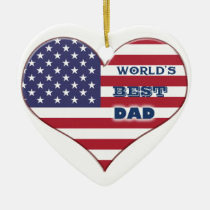 World's Best Dad American Flag Heart Ceramic Ornament