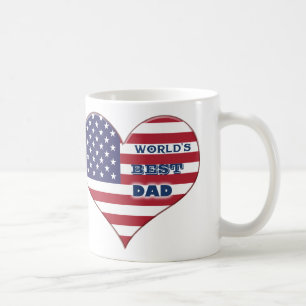 World's Best Dad American Flag Heart Coffee Mug