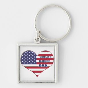 World's Best Dad American Flag Heart Keychain