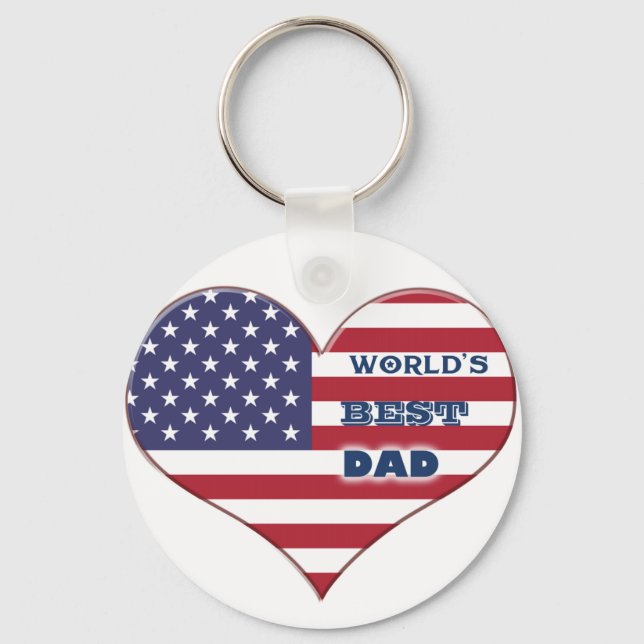World's Best Dad American Flag Heart Keychain (Front)