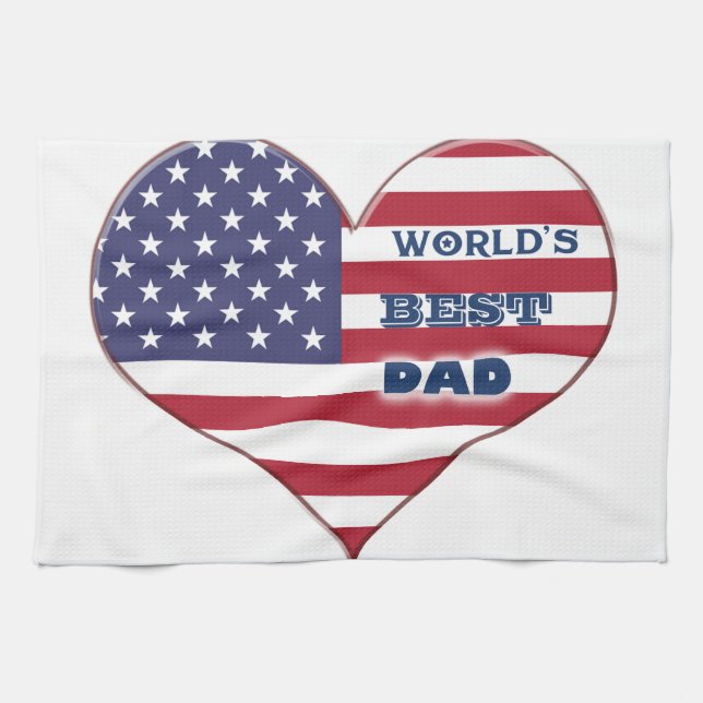 World's Best Dad American Flag Heart Kitchen Towel (Horizontal)