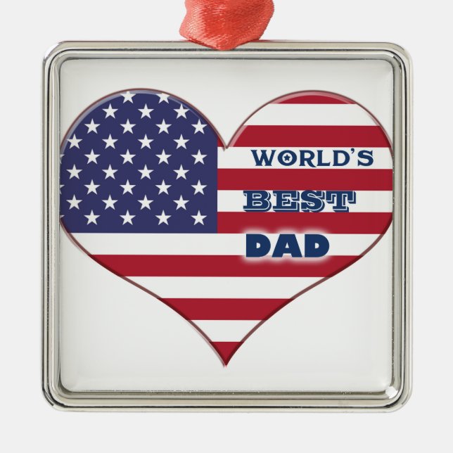 World's Best Dad American Flag Heart Metal Ornament (Front)