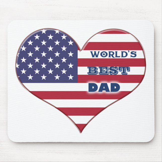 World's Best Dad American Flag Heart Mouse Pad (Front)