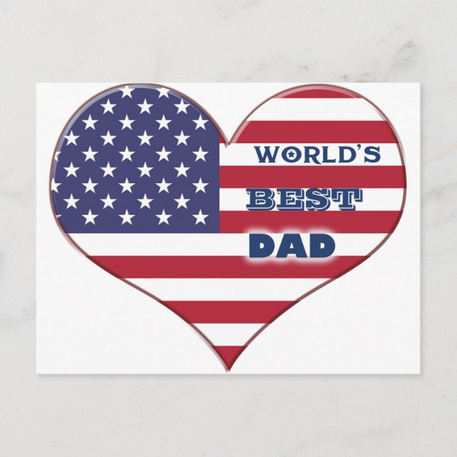World's Best Dad American Flag Heart Postcard (Front)