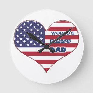 World's Best Dad American Flag Heart Round Clock