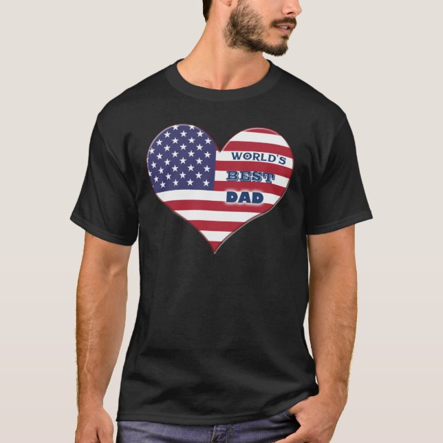 World's Best Dad American Flag Heart T-Shirt (Front)