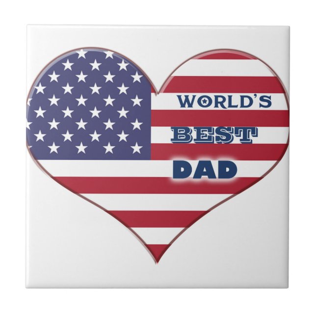 World's Best Dad American Flag Heart Tile (Front)