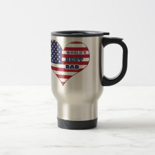World's Best Dad American Flag Heart Travel Mug