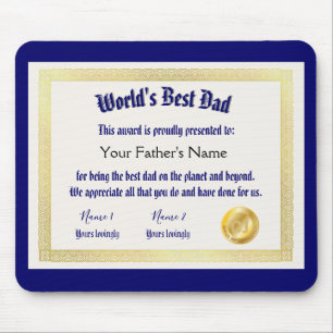 World's best dad award certificate funny  mouse pad