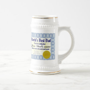 World's Best Dad Certificate Beer Stein Mug