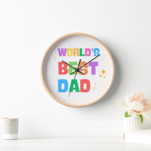 World's Best Dad Colourful Wooden Wall Clock