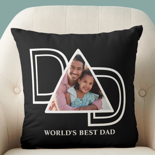 World's Best Dad Custom Photo Black Throw Pillow (Creator Uploaded)