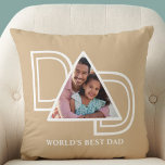 World's Best Dad Custom Photo Father's Day Throw Pillow<br><div class="desc">This World's Best Dad Photo Pillow is decorated with the word DAD in white typography on a tan background.
Easily customizable with your photo.
Makes a perfect Father's Day gift.</div>