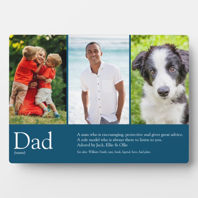 World's Best Dad, Daddy, Blue Definition 3 Photo Plaque (Front)