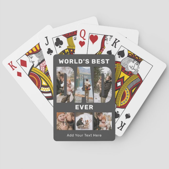 World's Best Dad Ever Custom 6 Photo Grey Playing Cards (Back)