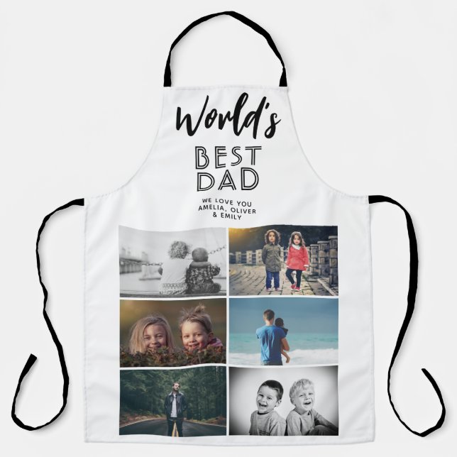 World's Best Dad Family 6 Photo Collage Apron (Front)