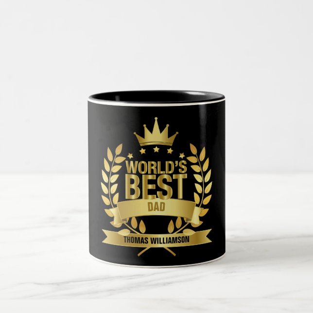 World's Best Dad, Father Gold and Black Two-Tone Coffee Mug (Center)