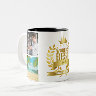 World's Best Dad Fathers Day 4 Photo Collage Two-Tone Coffee Mug