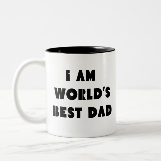 world's best dad, fathers day black and white  Two-Tone coffee mug (Left)